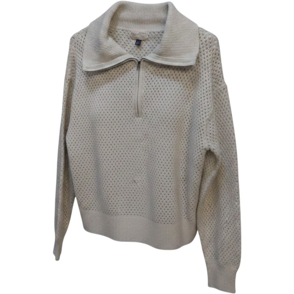 Universal Thread Light Gray Knit Sweater Cardigan with Collar 1/4 Zip Up Size M - Picture 1 of 5